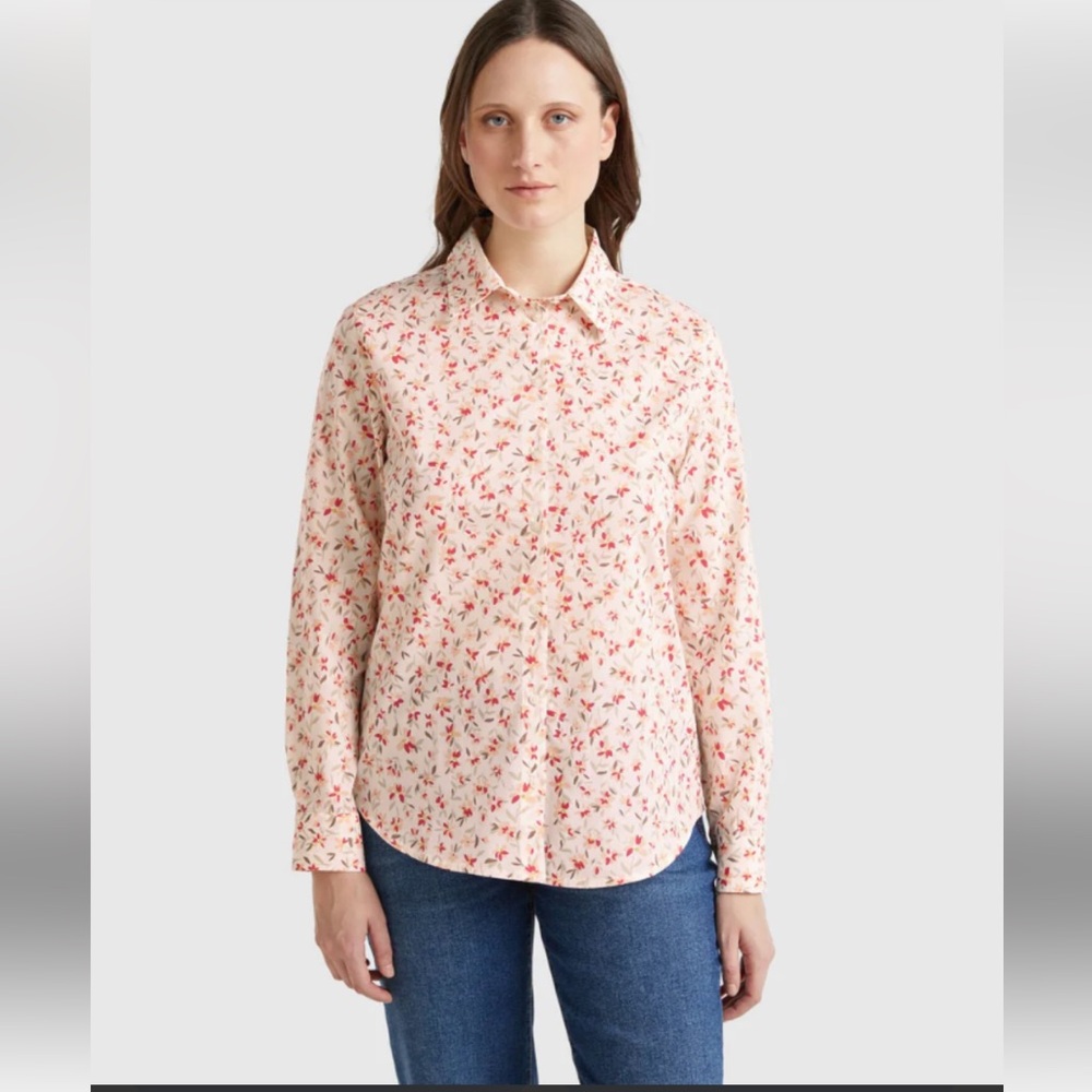 J. by J Crew Sz M Pink Red Cherries Floral LS Cotton Shirt Peter
Pan Collar☀️EUC